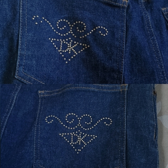 Vintage Y2K DKNY Embellished Logo Side Slits Stretch Denim Skirt Dark Wash - Picture 14 of 16